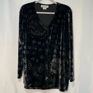 STEPHANIE PARKS  Velvet Floral Blouse, Black/Gold - 1X